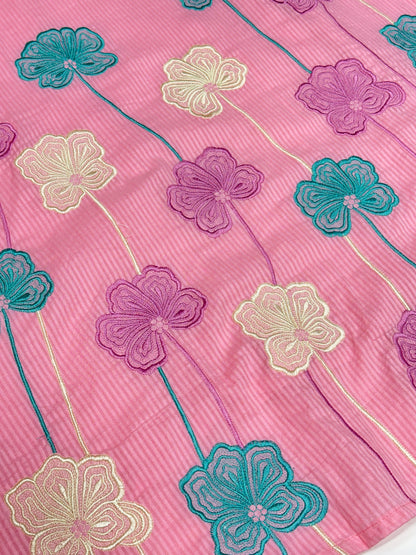 Peach Pink Yellow Pink and Sky Blue Premium cotton party wear dress with pant and duptta Floral Thread work  detailing on top and duptta