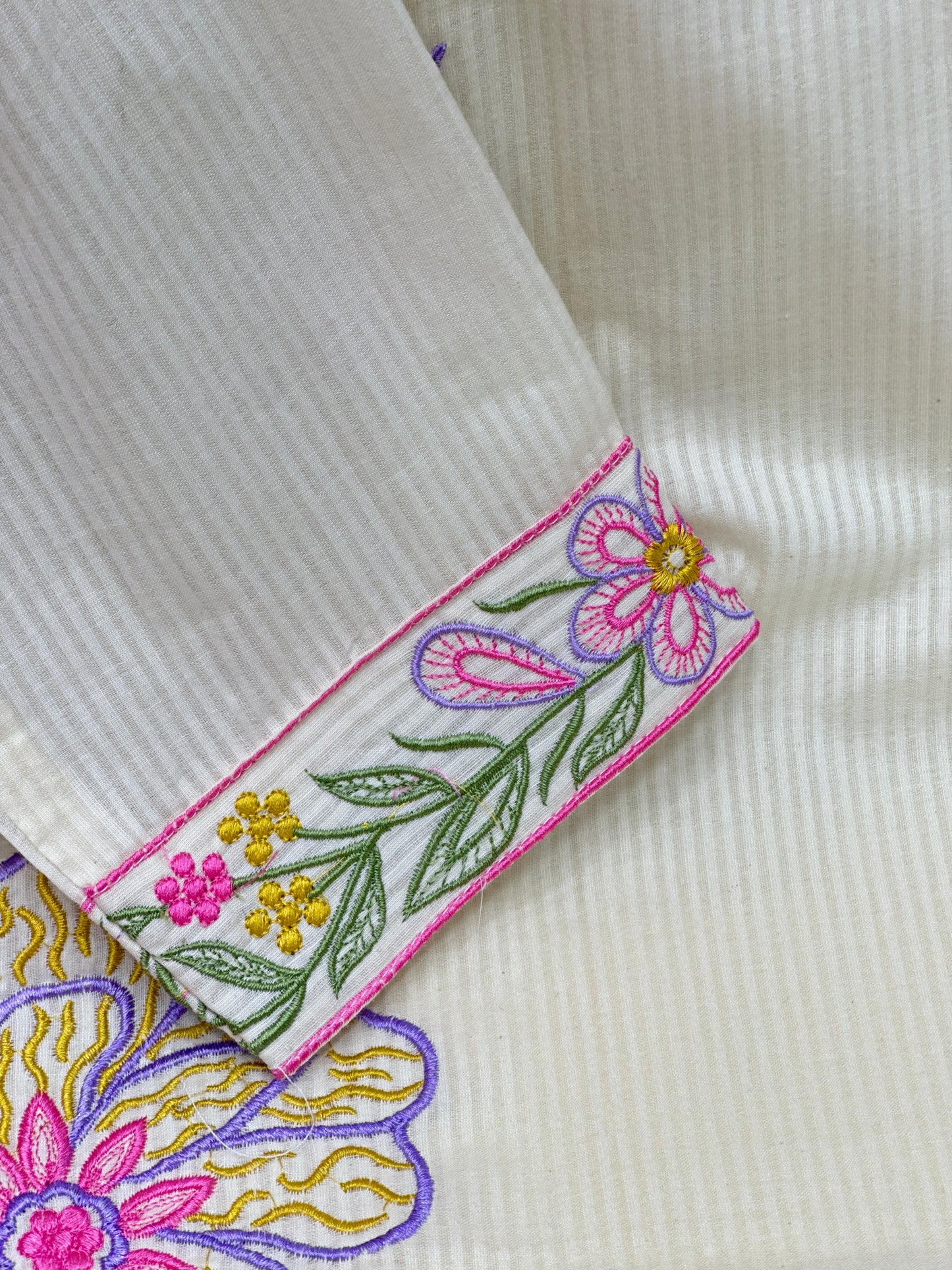Pink and white Premium cotton party wear dress with pant and duptta Floral Thread work detailing on top and duptta