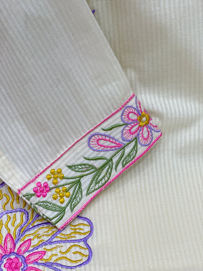 Pink and white Premium cotton party wear dress with pant and duptta Floral Thread work detailing on top and duptta