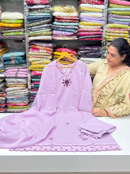 Pure Cotton  3-Piece Kurta Set with Loose Pants & Dupatta , mirror and thread work | Sawan Special Affordable Summer Suit for Women RR1484
