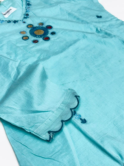 Pure Cotton  3-Piece Kurta Set with Loose Pants & Dupatta , mirror and thread work | Sawan Special Affordable Summer Suit for Women RR1484