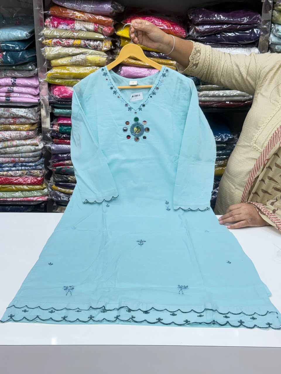 Pure Cotton  3-Piece Kurta Set with Loose Pants & Dupatta , mirror and thread work | Sawan Special Affordable Summer Suit for Women RR1484