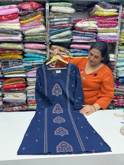 Block printed pure cotton Kurta Set with Pants & Dupatta RR1528