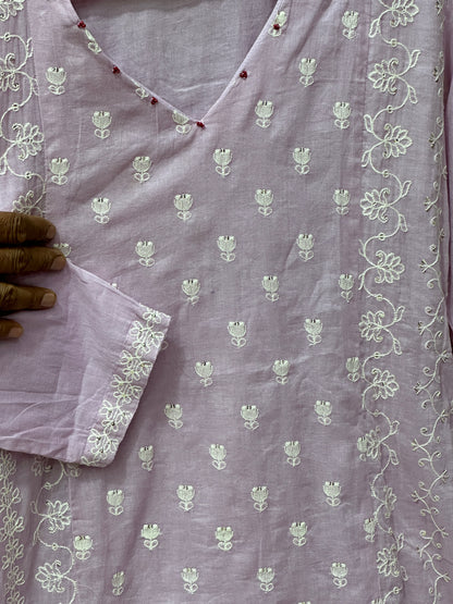 Onion color semi formal pure mul cotton, thread work detailing on top