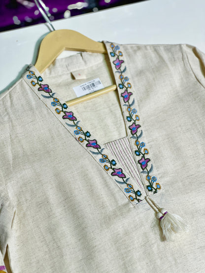 off white beautiful floral Embroidered khadi cotton suit RR1072 off-white