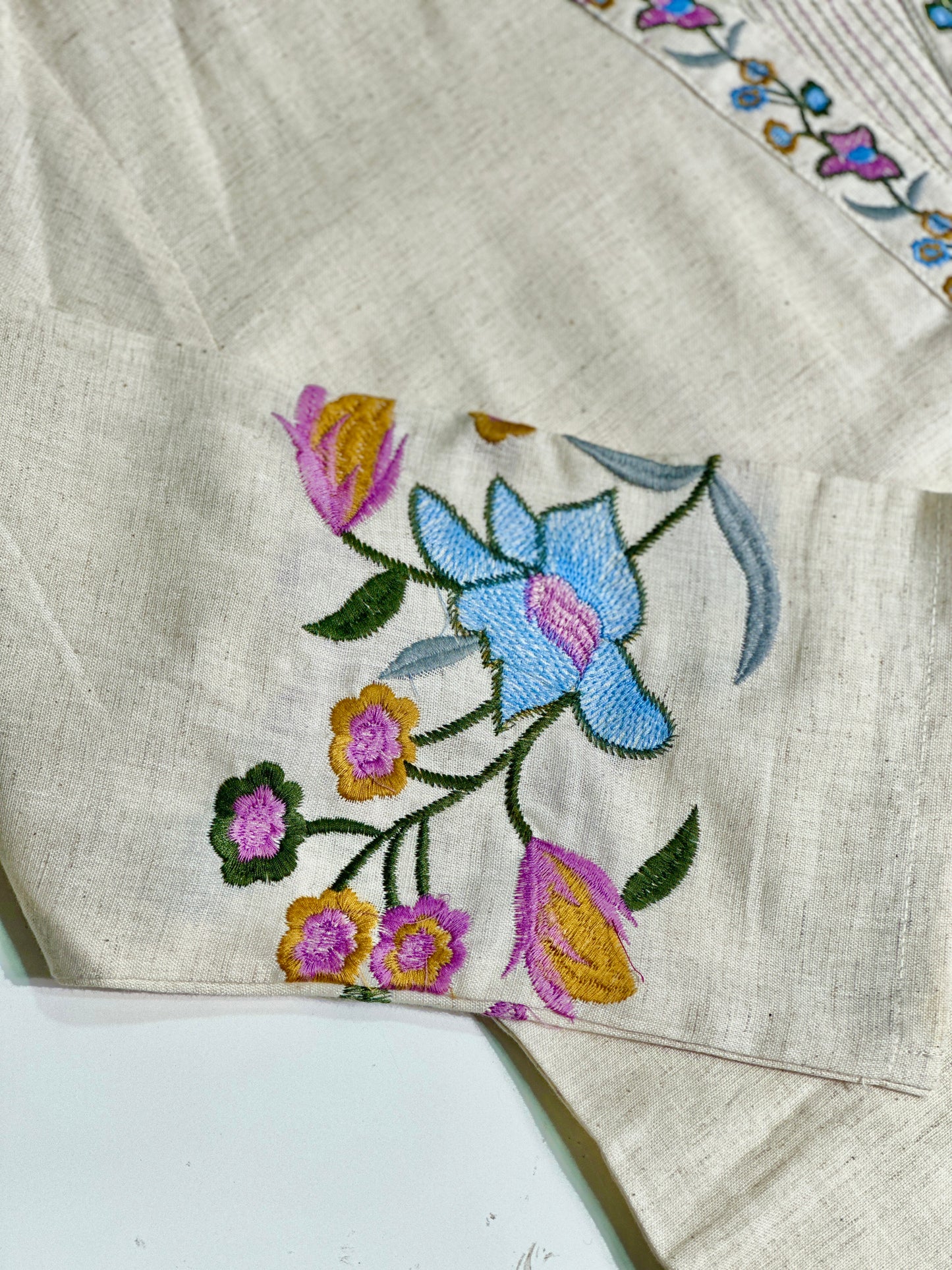 off white beautiful floral Embroidered khadi cotton suit RR1072 off-white