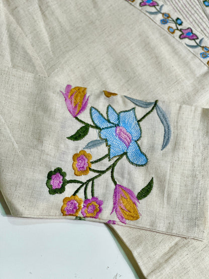 off white beautiful floral Embroidered khadi cotton suit RR1072 off-white