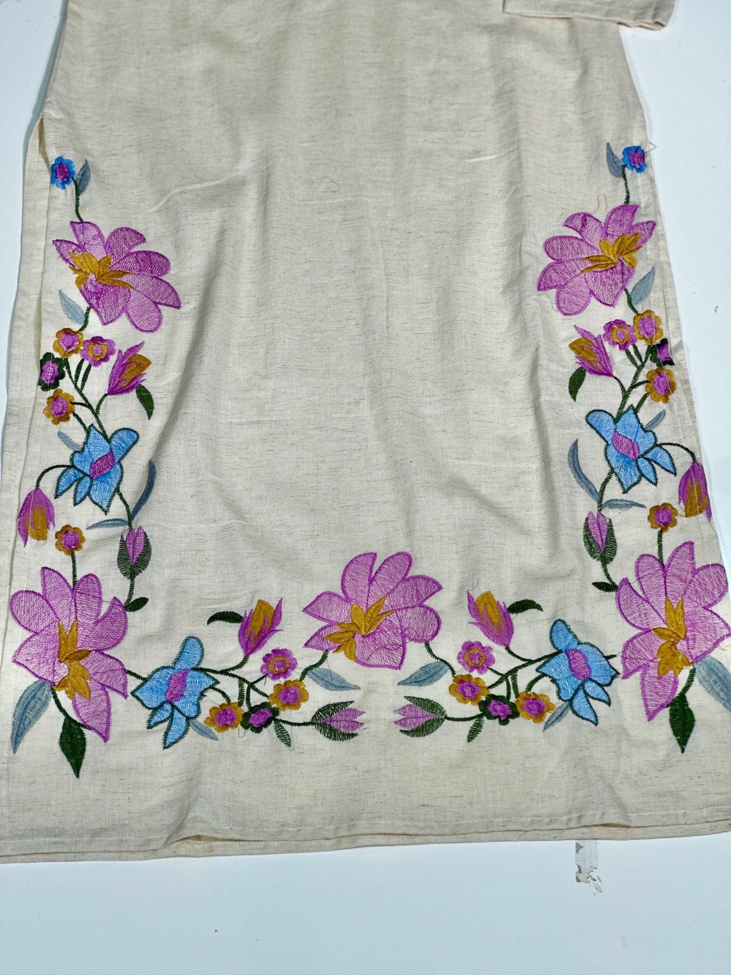off white beautiful floral Embroidered khadi cotton suit RR1072 off-white