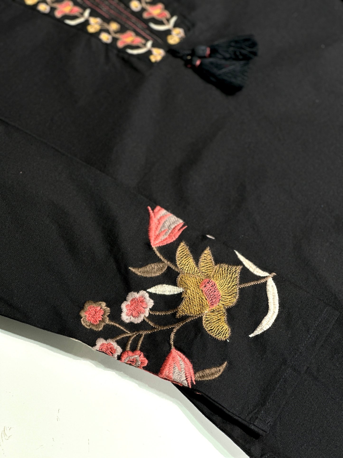 Black beautiful floral Embroidered khadi cotton suit RR1072 Black