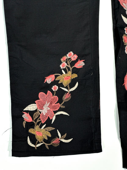 Black beautiful floral Embroidered khadi cotton suit RR1072 Black