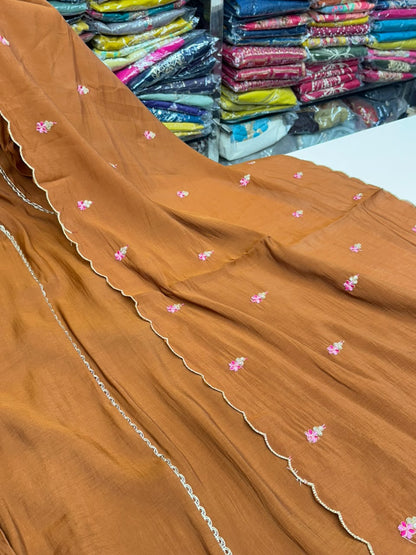Designer Pure Mul Chanderi Zari Work Anarkali Kurta Set | 3-Piece Festive & Party Wear Ethnic Suit⁠