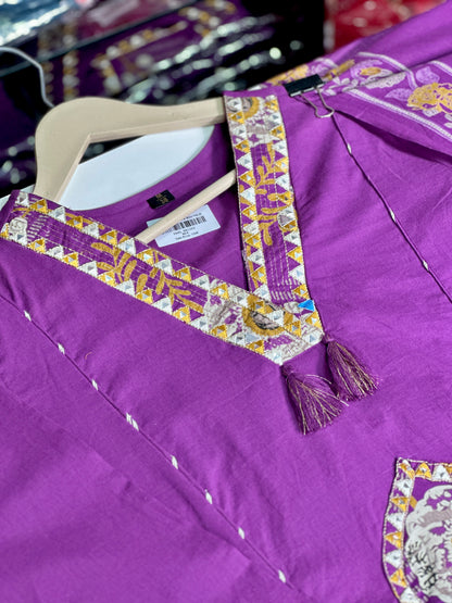 Pure Cotton Semi Formal Straight Suit With Beautiful Embroidery work on Designer Neck RR1322-Purple