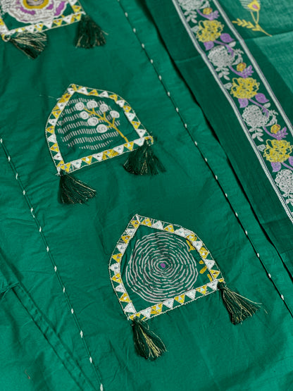 Pure Cotton Semi Formal Straight Suit With Beautiful Embroidery work on Designer Neck RR1322-Green