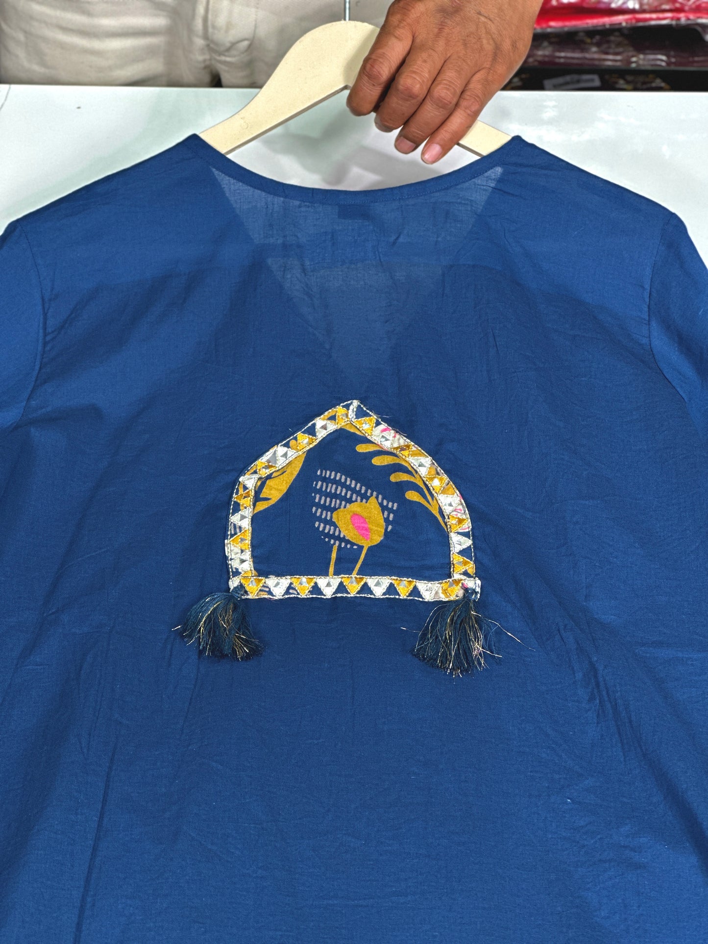 Pure Cotton Semi Formal Straight Suit With Beautiful Embroidery work on Designer Neck RR1322-Blue