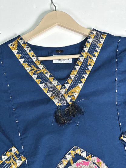 Pure Cotton Semi Formal Straight Suit With Beautiful Embroidery work on Designer Neck RR1322-Blue