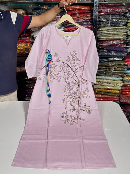 Pink Premium Kora Cotton Designer Neck Embroidered Straight Suit RR1370-PINK