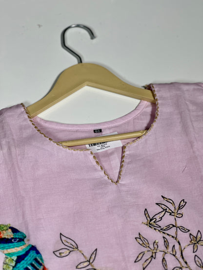 Pink Premium Kora Cotton Designer Neck Embroidered Straight Suit RR1370-PINK