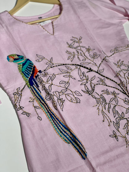 Pink Premium Kora Cotton Designer Neck Embroidered Straight Suit RR1370-PINK