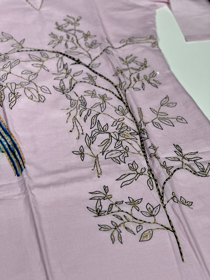 Pink Premium Kora Cotton Designer Neck Embroidered Straight Suit RR1370-PINK