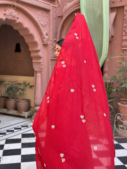 Women Embroidered Pure Cotton Kurta Set (RR1002-Red)