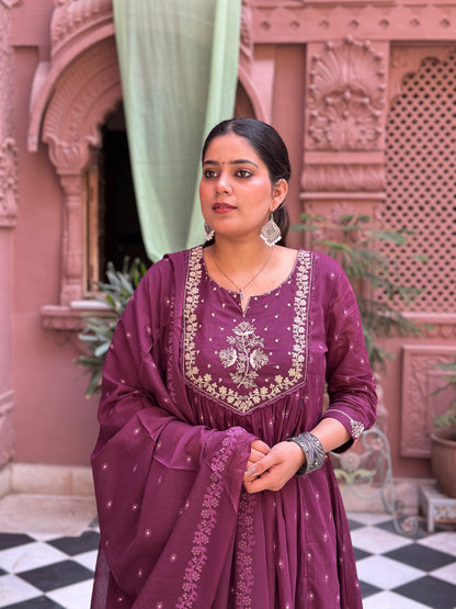 Women Embroidered With Adda Work Pure Cotton Kurta Set (RR1003-Purple)