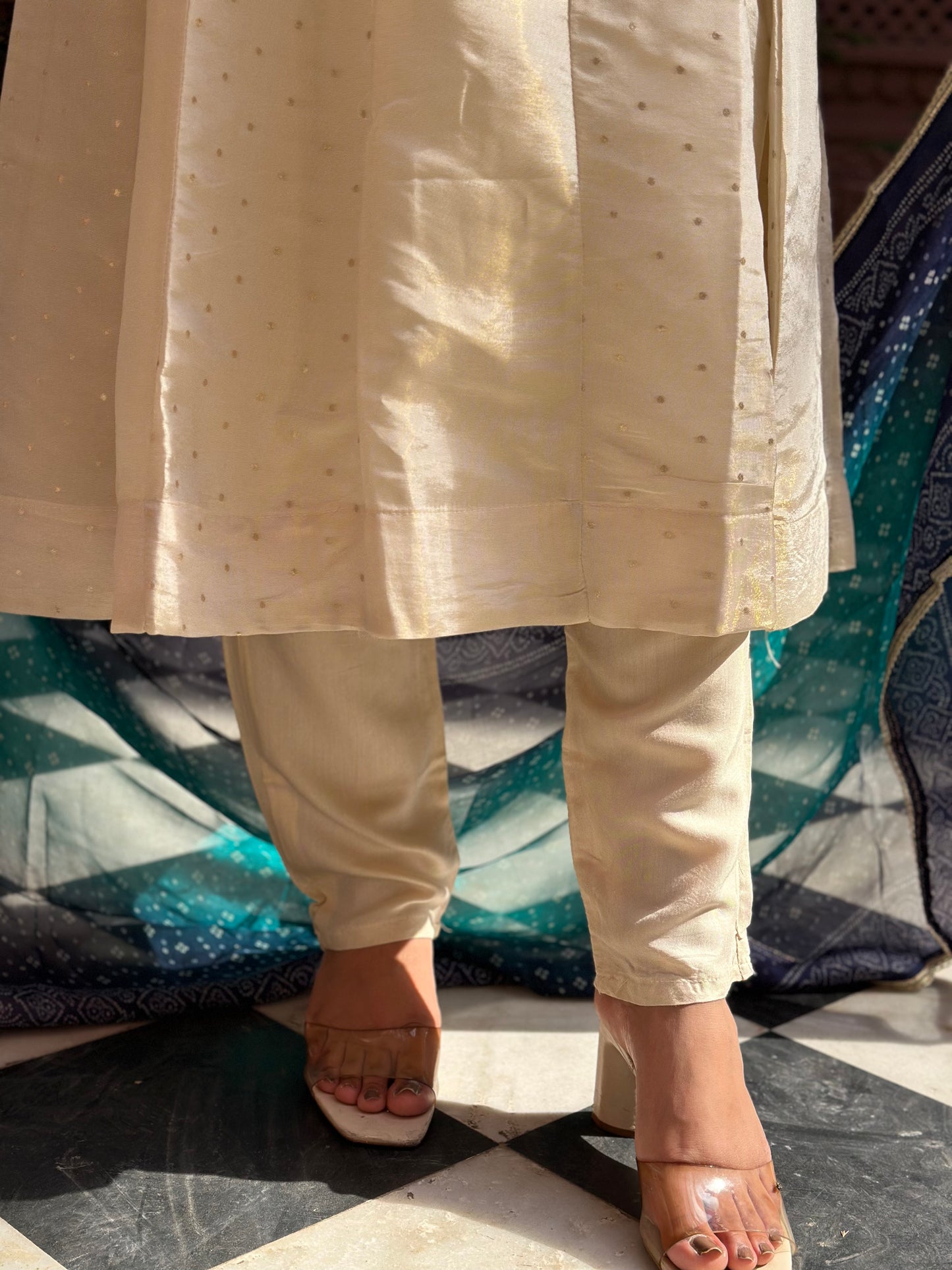 Women's White Anarkali Kurta Set with Adda Work & Organza Dupatta – Festive Wear (RR1019-White)