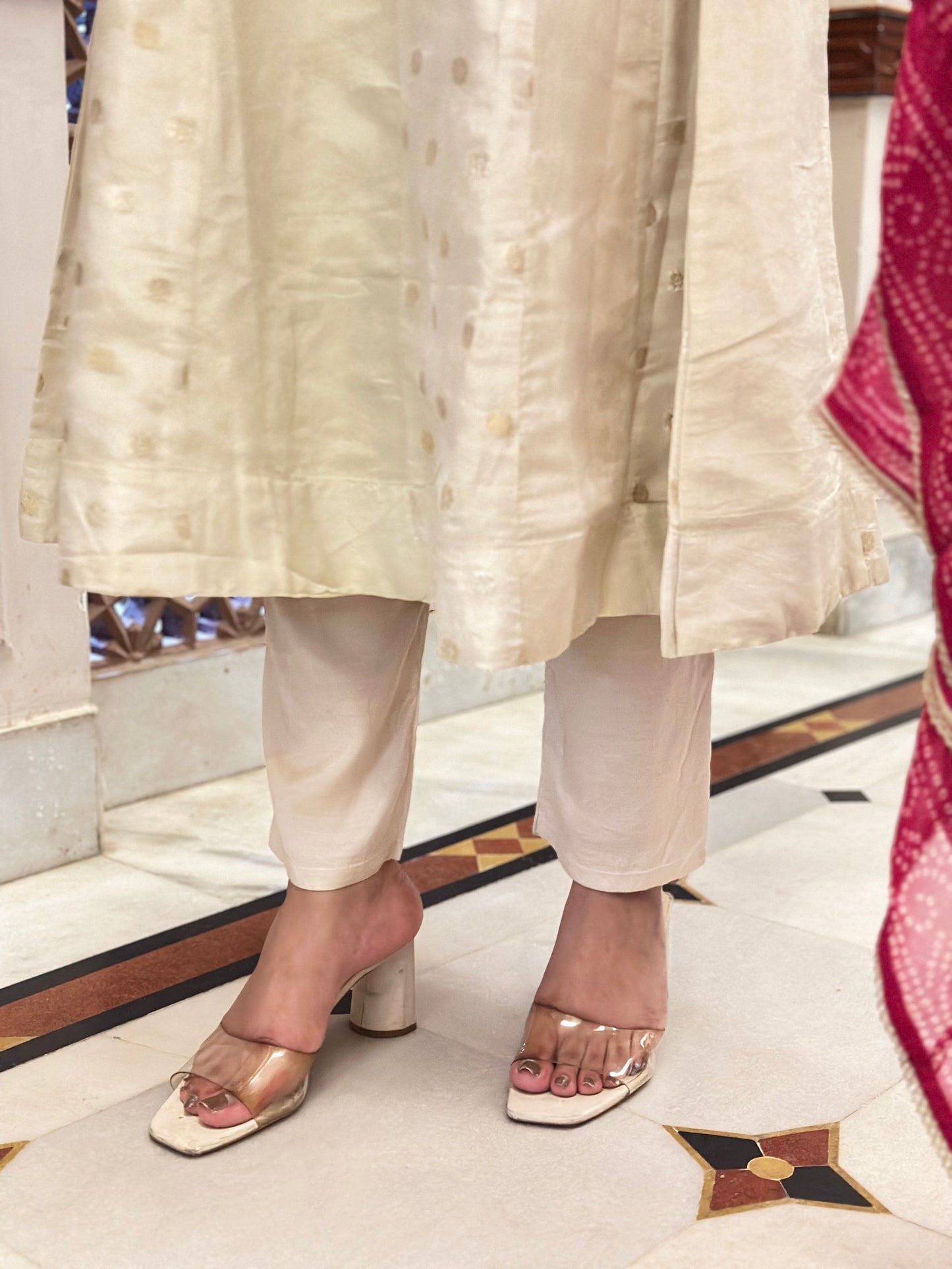 Women's White Shimmar Silk Anarkali Kurta Set with Embroidery & Organza Dupatta – Festive Wear (RR1024-White)