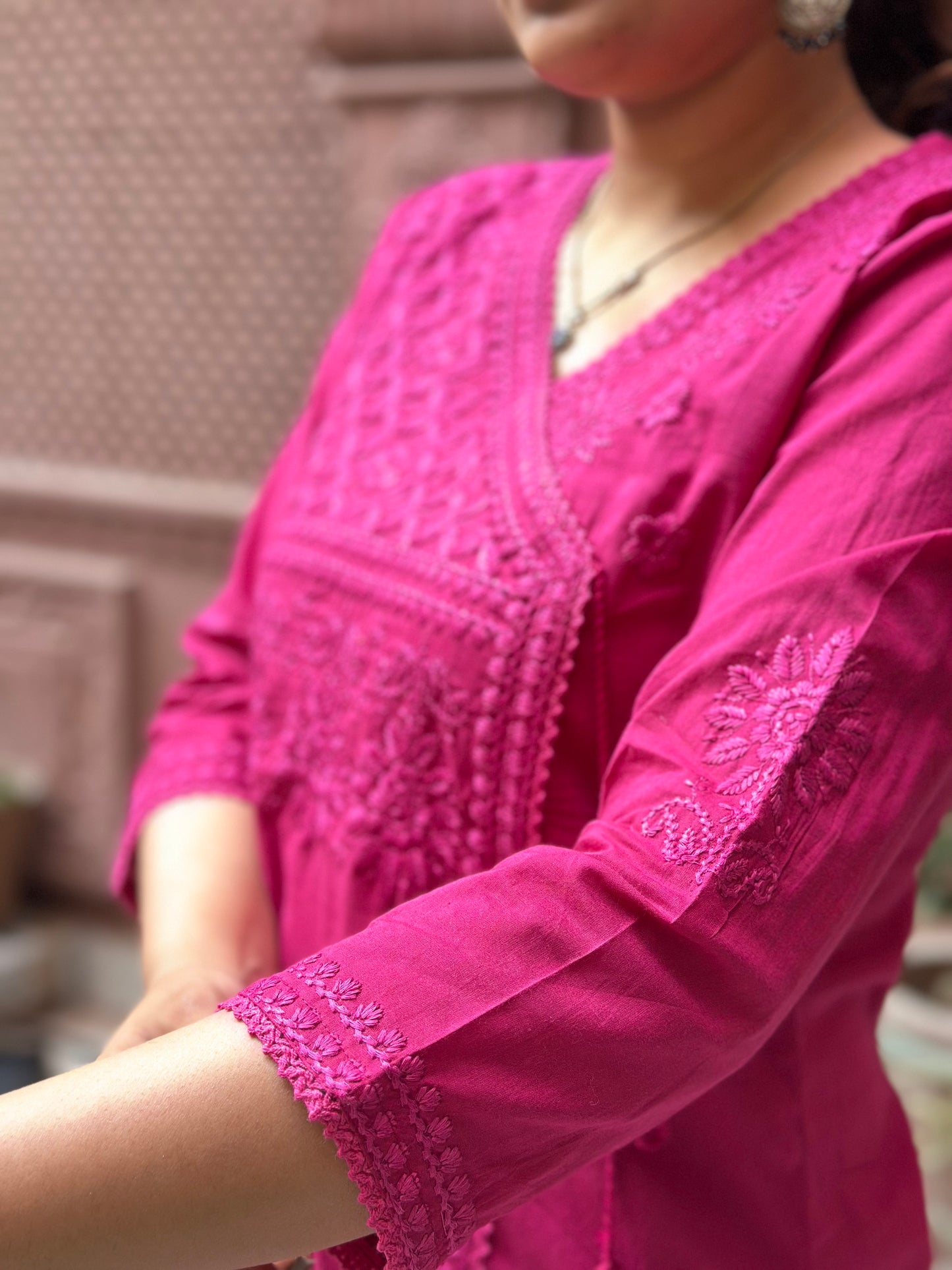 Women's Pink Cotton Angrakha Kurta Set with Embroidery – Festive Wear (RR1033-Pink)