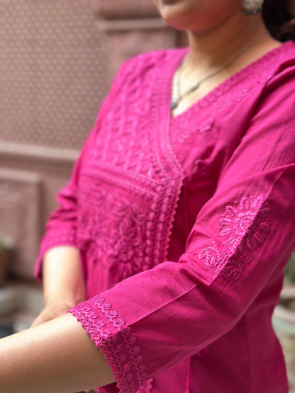 Women's Pink Cotton Angrakha Kurta Set with Embroidery – Festive Wear (RR1033-Pink)