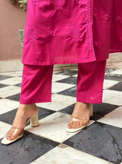 Women's Pink Cotton Angrakha Kurta Set with Embroidery – Festive Wear (RR1033-Pink)