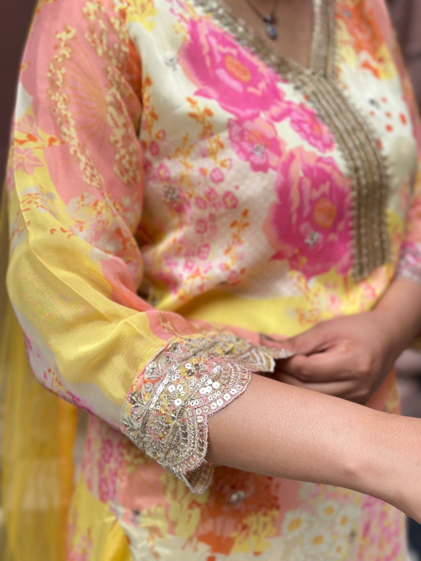 Women's Yellow Chinon Straight Kurta Set with Lace Work – Festive Wear (RR1035-Yellow)