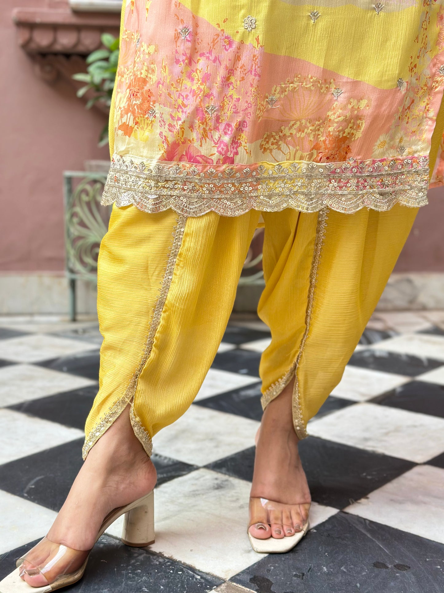 Women's Yellow Chinon Straight Kurta Set with Lace Work – Festive Wear (RR1035-Yellow)