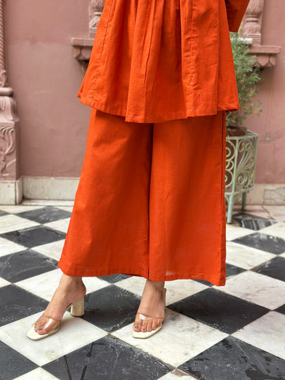 Women's Orange Pure Cotton Embroidered Top & Pant Set – Festive Wear (RR1036-Orange)