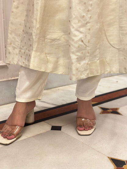 Women's Cream Shimmer Silk Anarkali Kurta Set – Heavy Adda Work & Bandhani Dupatta (RR1041-Cream)