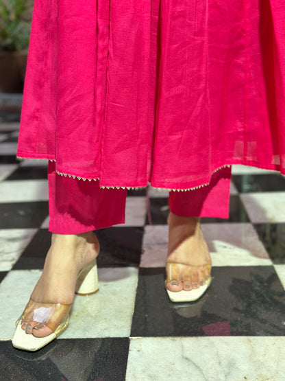 Graceful Pink Anarkali Kurta Set – Embroidered Adda Work, Pure Cotton, Festive Wear (RR1045-Pink)