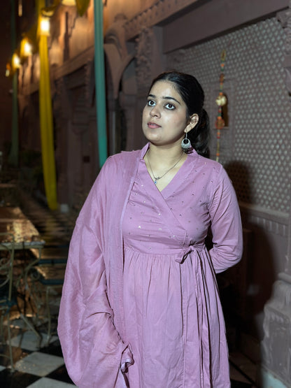 Lavender Angrakha Kurta Set – Pure Cotton, Adda Work, Festive Wear (RR1048-Lavender)