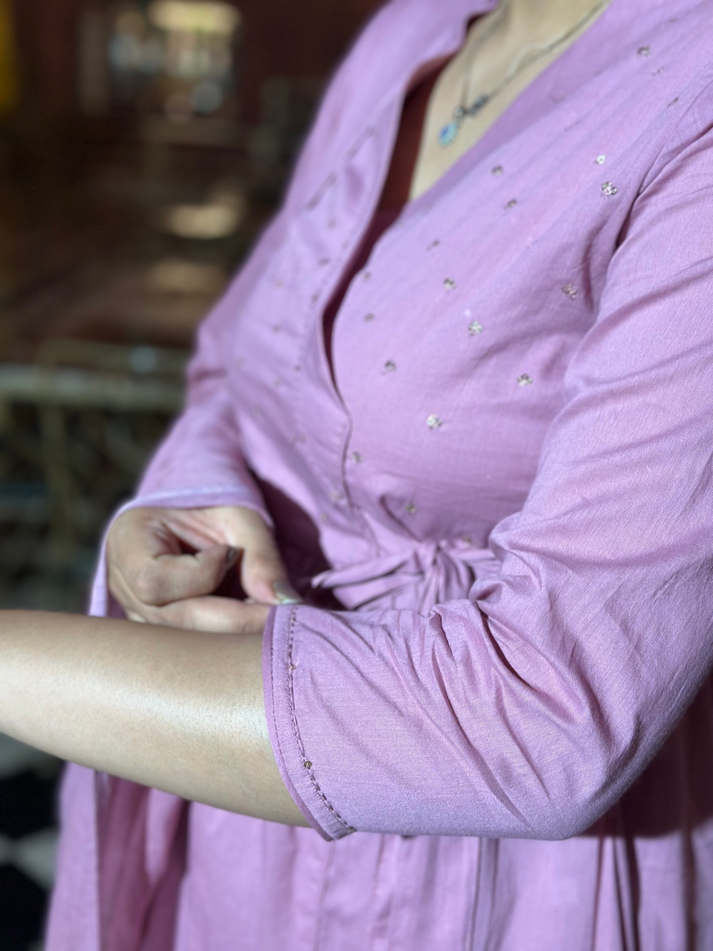 Lavender Angrakha Kurta Set – Pure Cotton, Adda Work, Festive Wear (RR1048-Lavender)