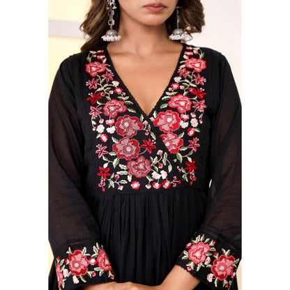 Black Anarkali Cotton Kurta Set – Embroidered Festive Wear (RR1053-Black)