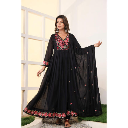 Black Anarkali Cotton Kurta Set – Embroidered Festive Wear (RR1053-Black)