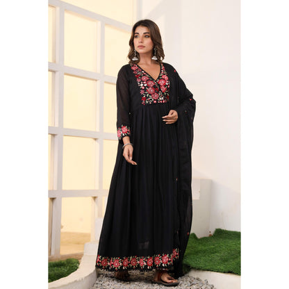 Black Anarkali Cotton Kurta Set – Embroidered Festive Wear (RR1053-Black)