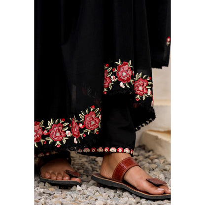 Black Anarkali Cotton Kurta Set – Embroidered Festive Wear (RR1053-Black)
