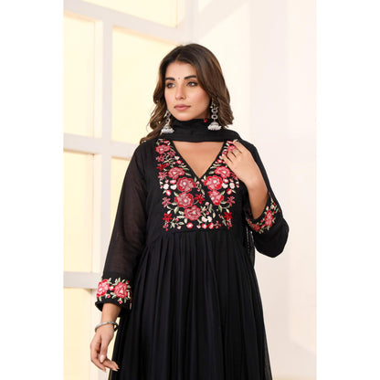 Black Anarkali Cotton Kurta Set – Embroidered Festive Wear (RR1053-Black)