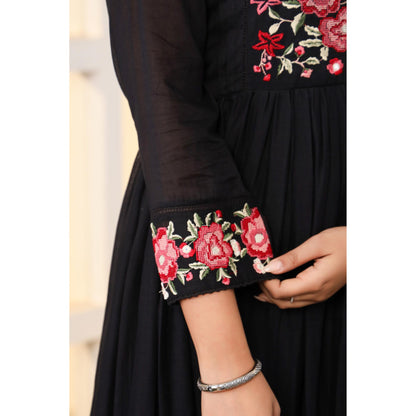 Black Anarkali Cotton Kurta Set – Embroidered Festive Wear (RR1053-Black)