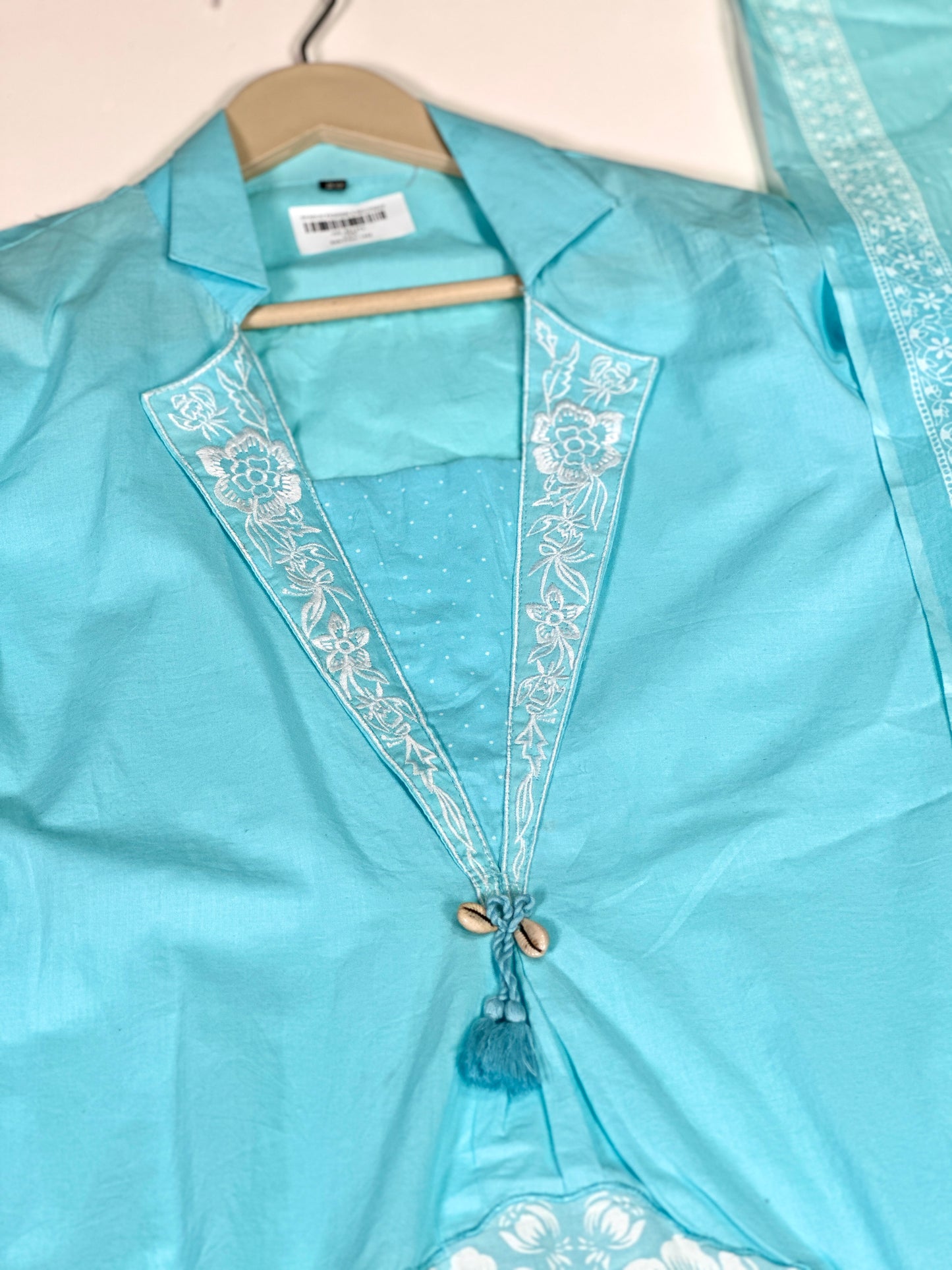 Skyblue Anarkali Cotton Kurta Set – Thread Embroidery Festive Wear (RR1373-Skyblue)