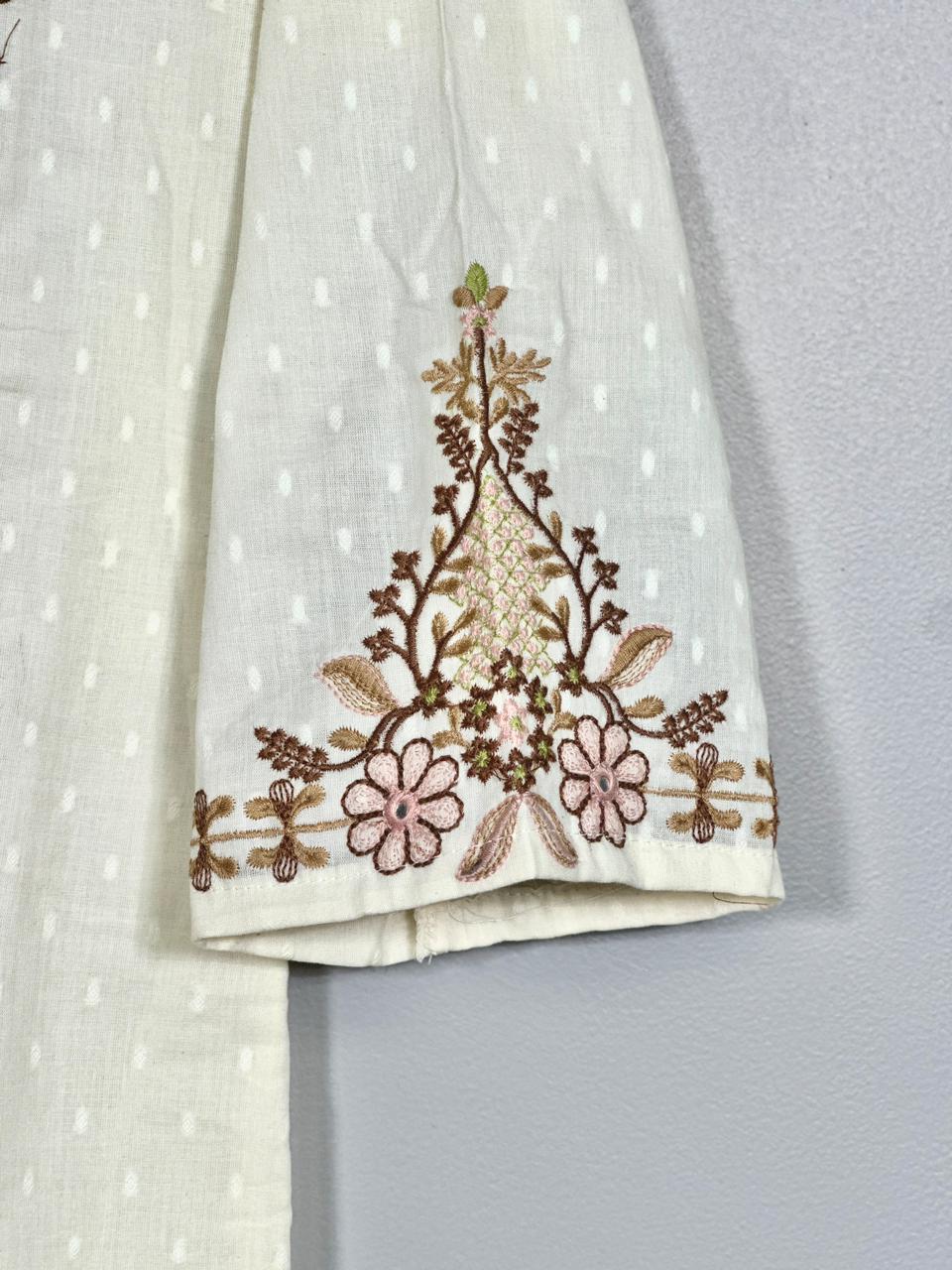 Pastel Green Pure Cotton Summerish Suit with Sleek Embroidery Work on neck RR1298-Off White