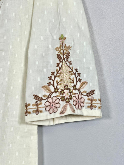 Pastel Green Pure Cotton Summerish Suit with Sleek Embroidery Work on neck RR1298-Off White