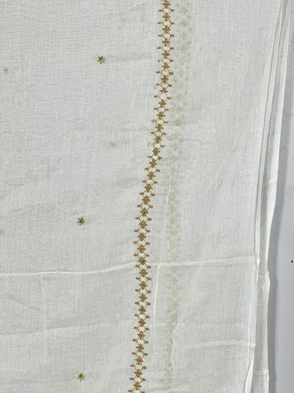 Pastel Green Pure Cotton Summerish Suit with Sleek Embroidery Work on neck RR1298-Off White