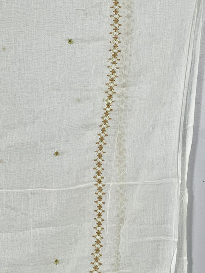 Pastel Green Pure Cotton Summerish Suit with Sleek Embroidery Work on neck RR1298-Off White