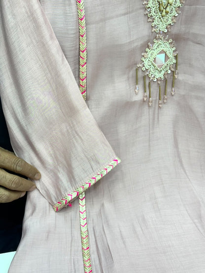Pure Mul Chanderi A-Line 3-Piece Suit Set with Handwork Detailing & Double-Color Dupatta - RR1656