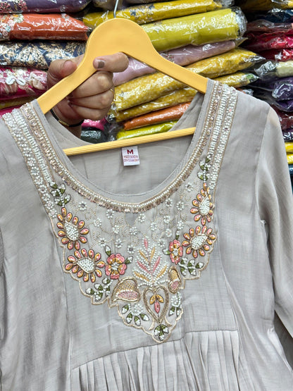Pure Mul Chanderi A-Line 3-Piece Suit Set with Lace Dupatta - RR1645